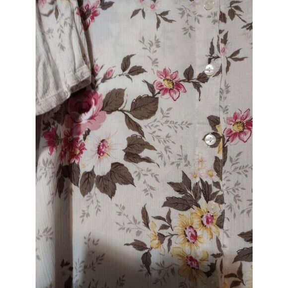 Jacque and Koko Shirt Ladies Plus‎ 22 Cream Yellow Pink Floral Button Front Semi - Picture 4 of 7